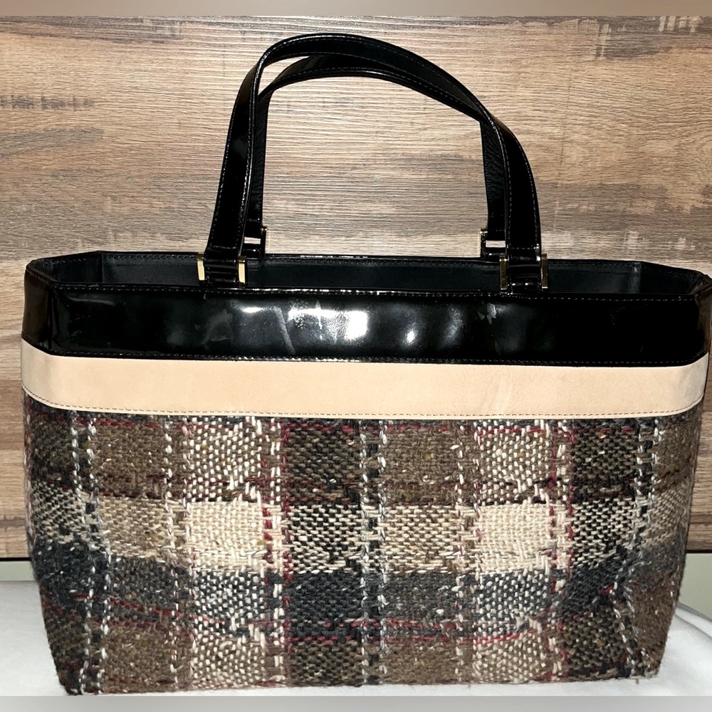 Burberry Handtasche Wolle Beige Authentic Tweed Tote and Pouch Set with Dust Bag - Picture 4 of 16